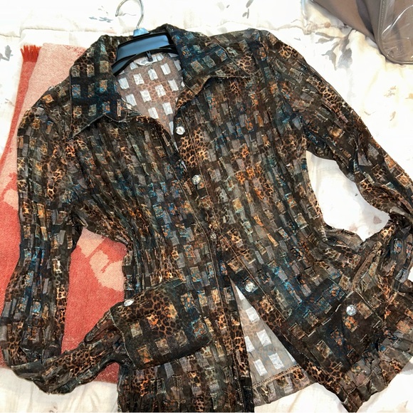 Y2K Sheer Animal Print Button Down - Picture 2 of 8